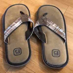 Tan plaid flip flops size 12